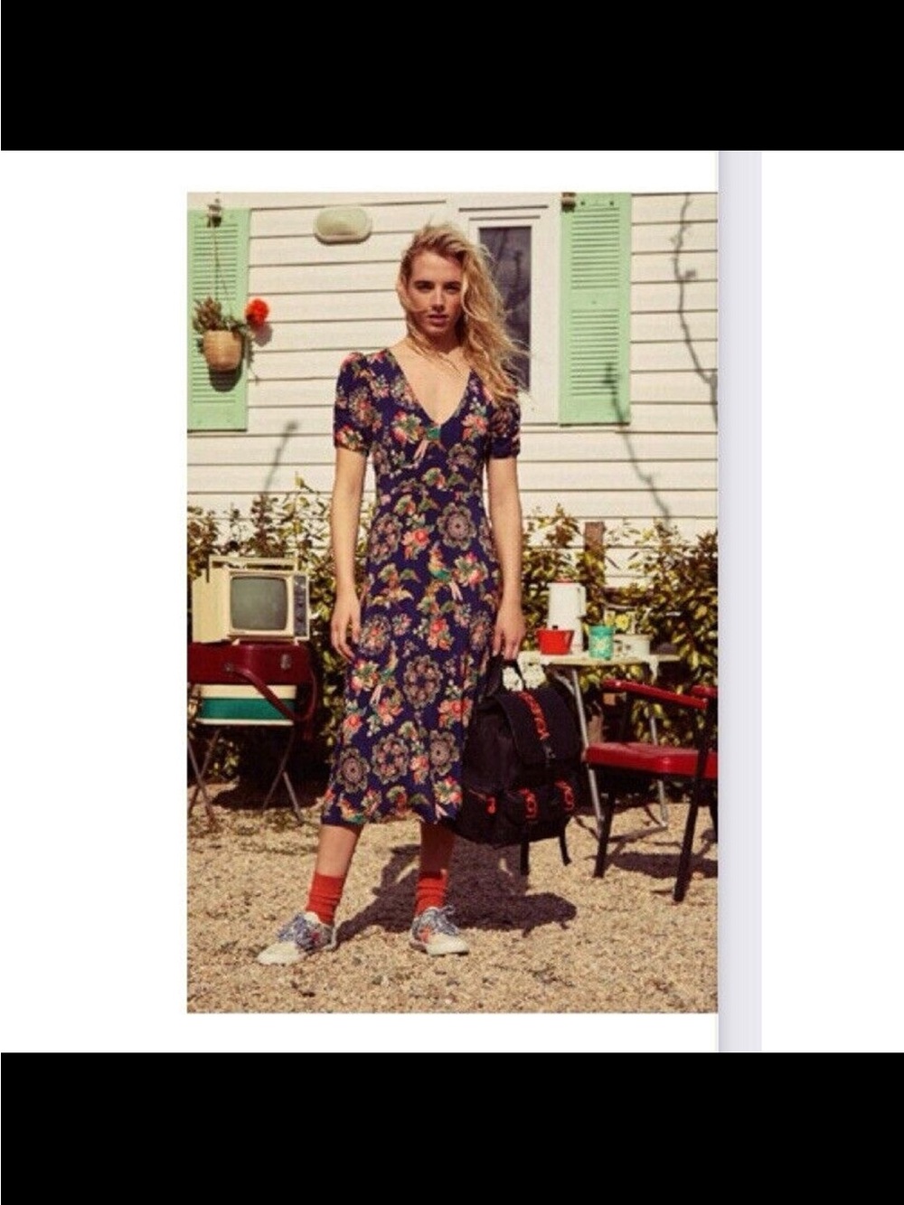 Desigual Floral Navy V‑Neck Midi Dress